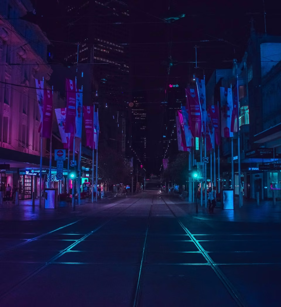 A neon street at night